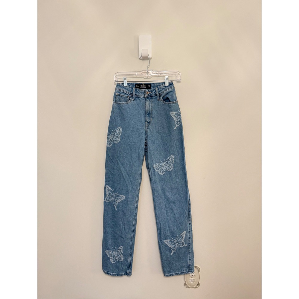 Hollister Ultra High-Rise Dad Jeans Light Wash Butterfly Print 0R Y2K - Picture 5 of 9